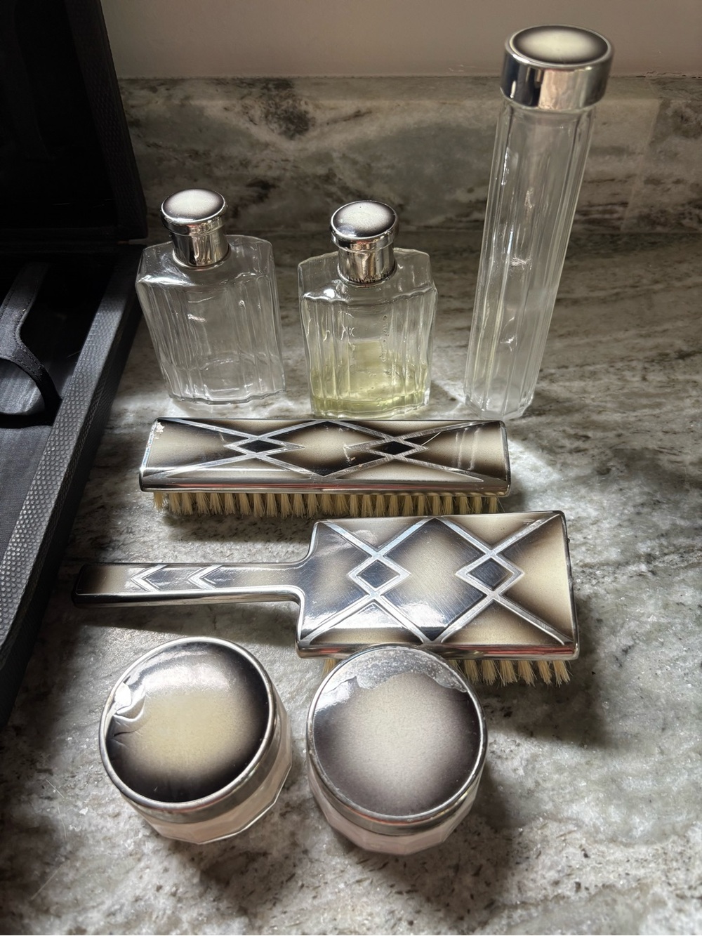 Men’s Travel Vintage Silver-Tone Vanity Brush & Jar Set - Unbranded - Picture 2 of 4
